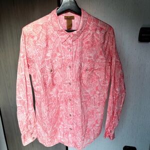 Wrangler pink white Cacti Western pearl Snap button down collared cowgirl Shirt